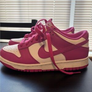 Nike Women's Fuchsia and White Dunks.